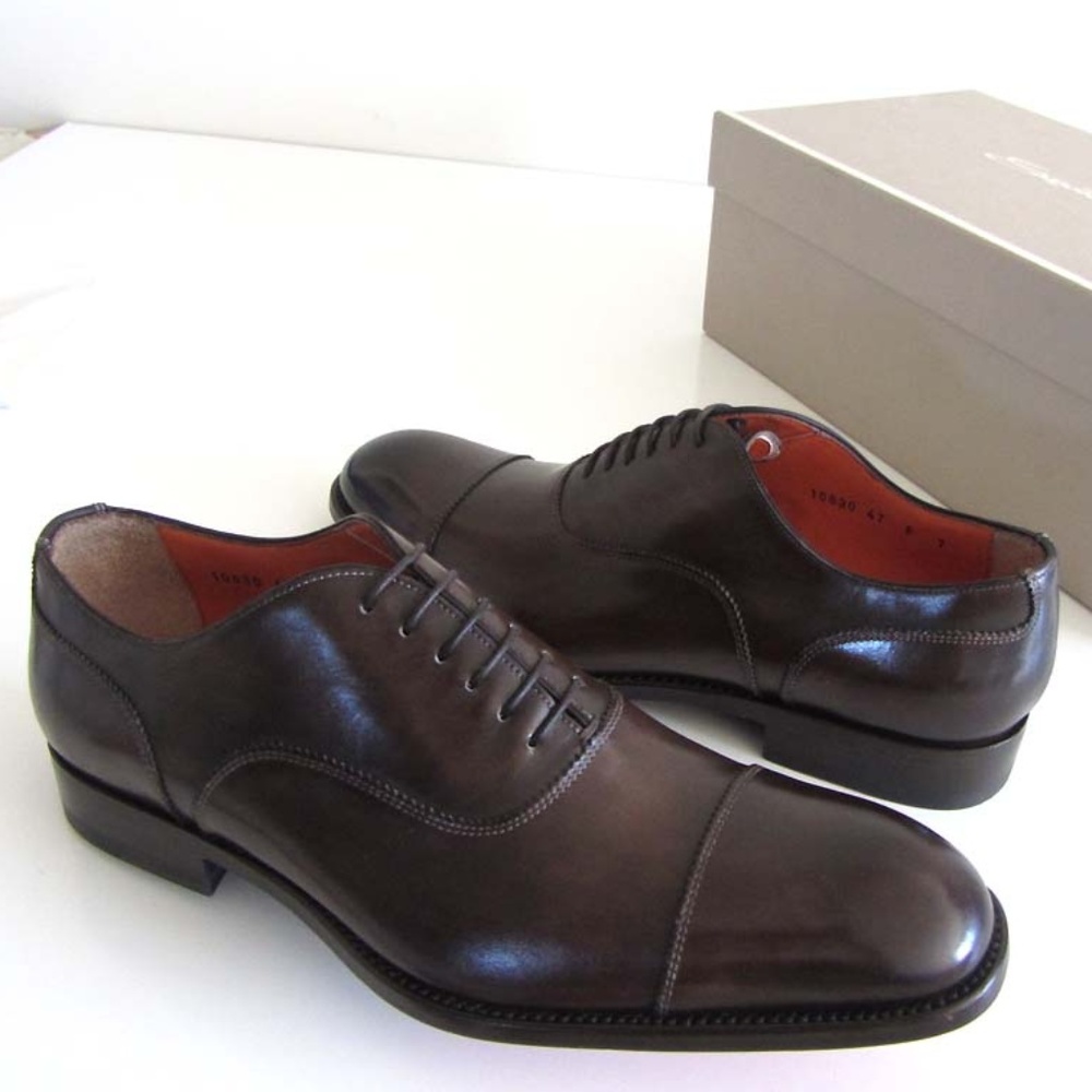 SANTONI Fatte A Mano brown cap-toe shoes 7 F 8 US - Picture 5 of 6